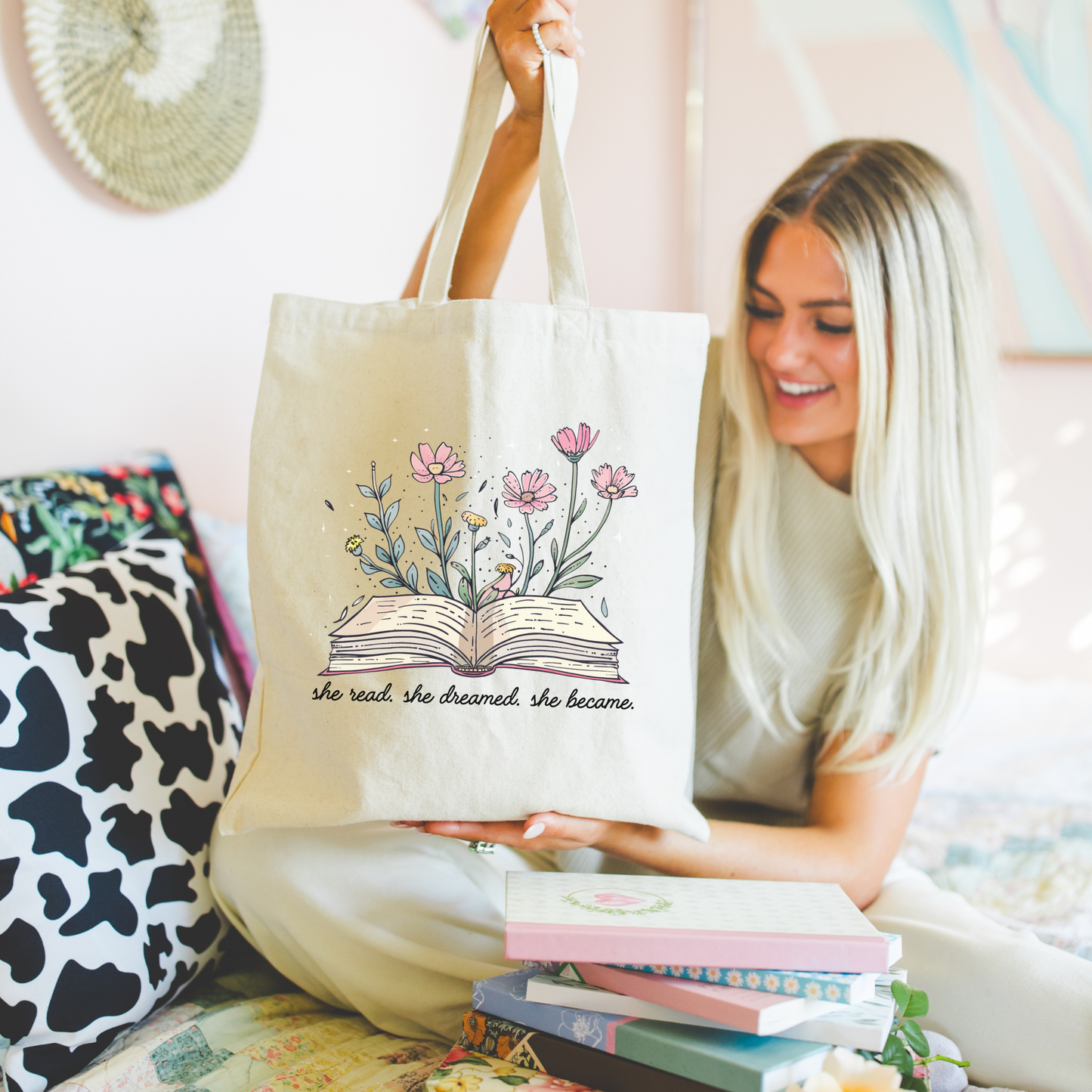 Bookish Floral Tote Bag