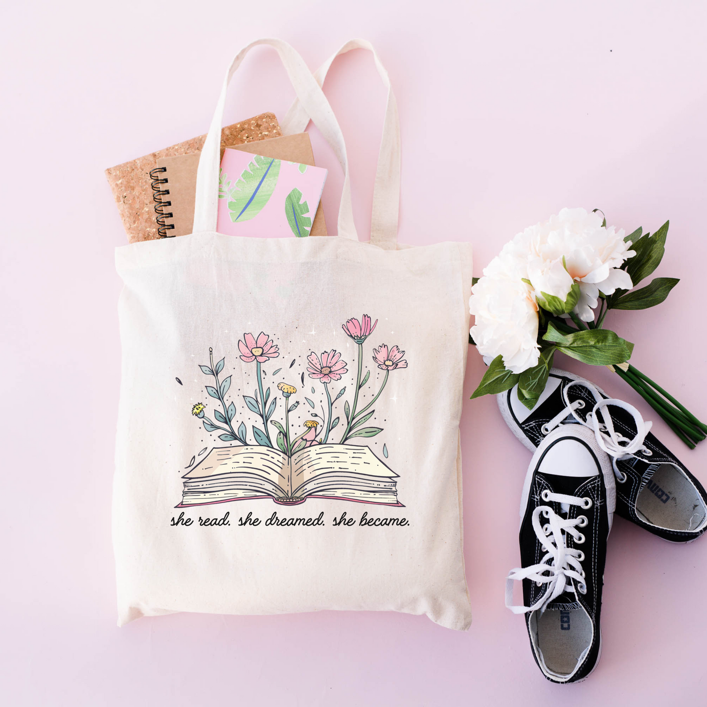 Bookish Floral Tote Bag